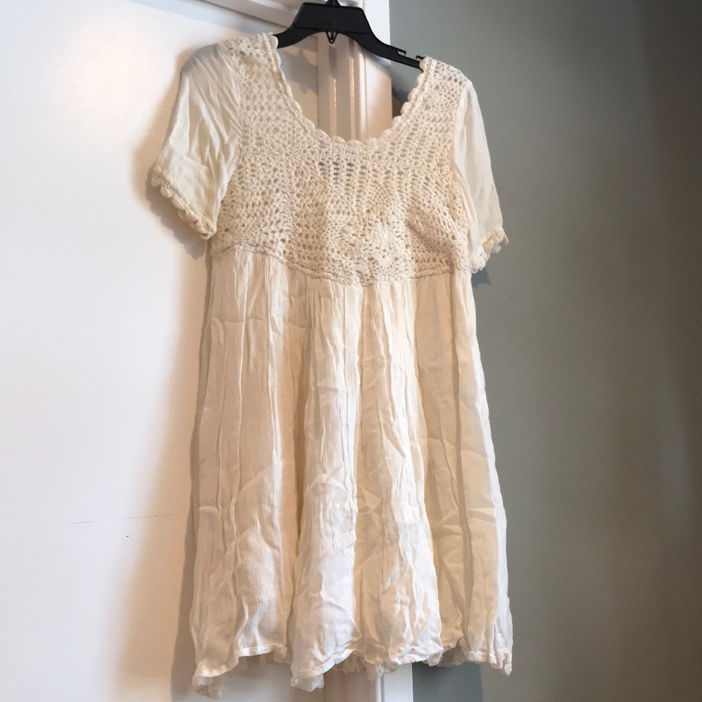 MinkPink cream crochet dress.
